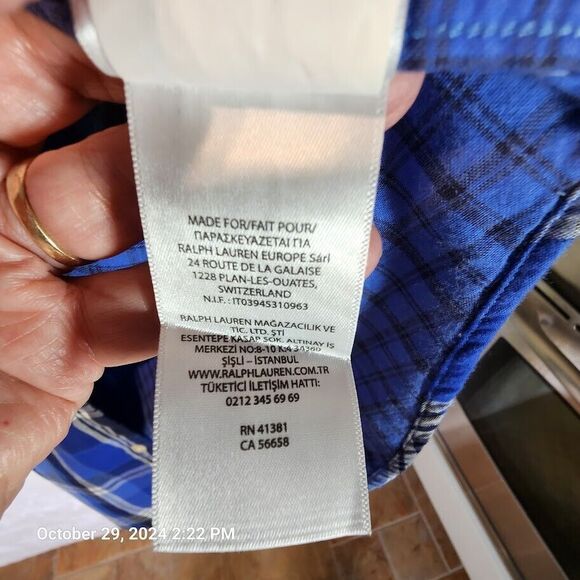 Ralph Lauren Indigo Madras Plaid Button Up Down Shirt Long Sleeve  Size L 14-16 - Picture 11 of 11